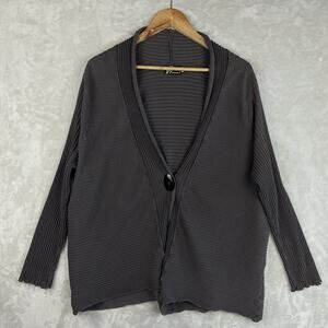 Fenini Womens OS Cardigan Sweater Cotton Ribbed Knit 3/4 Sleeves Academia Cozy